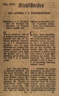 Kreischreiben [Nro.43295] vom galizischen k.k. Landesgubernium [Inc.:] Ogłasza się najwyzszy przepis względem postępowania przy mianowaniu urzędnik&oacute;w. [Podpis:] Ludwig Graf von Taaffe