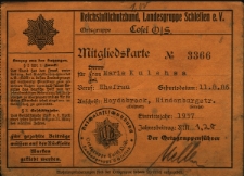 Mitgliedskarte Nr 3366 f&uuml;r Marie Kulessa...