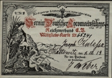 Mitglieds-Karte des Deutschen Lokomotivf&uuml;hrer Vereins von Joseph Kulessa
