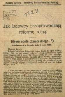 Jak ludowcy przeprowadzają reformę rolną. Mowa posła Zamorskiego wygłoszona w sejmie dnia 11 maja 1920