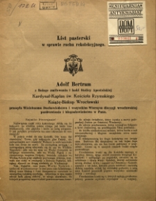 List pasterski w sprawie ruchu rekolekcyjnego [Inc:] Adolf Bertram z Bożego zmiłowania