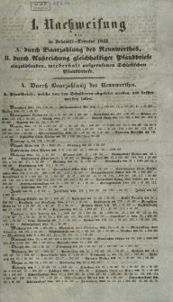 Nachweisung der im Johannis-Termine 1843 A. durch Baarzahlung des Rennwerthes, B. durch Ausreichung gleichhaltiger Pfandbriefe einzul&ouml;senden, wiederholt aufgerufenen Schlesischen Pfandbriefe