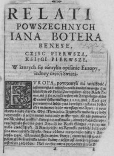 Relatiae powszechne. Abo nowiny pospolite przez... rozłożone na pięć części