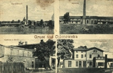 Kolonowskie : zabudowania fabryczne, budynek magazynowy J. Krebsa, dworzec kolejowy