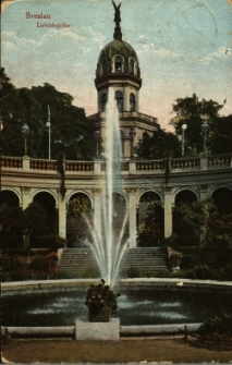 Wrocław : fontanna Gustava Freytaga na Promenadzie przy Wzg&oacute;rzu Liebicha dziś Wzg&oacute;rzu Partyzant&oacute;w