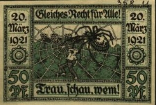 Głog&oacute;wek : [awers:] Schlesiches Recht f&uuml;r Alle. Frau, schau, wem. 50 Pf. [rewers:] F&uuml;nfzig - Pfennig - Schein d. Stadt Oberglogau O.S.