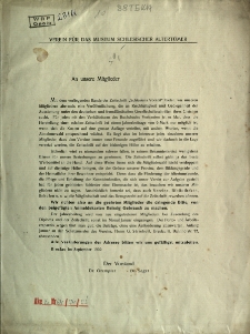 Verein f&uuml;r das Museum Schlesischer Altert&uuml;mer. An unsere Mitglieder [Podpisy : ] Dr Gremler, Dr Seger