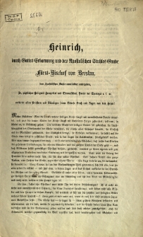 Heinrich... f&uuml;rst-Bischof von Breslau [Inc.] In dem Jahre 67 der christlichen Zeitrechnung erlitt der heilige Petrus...
