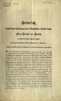 Heinrich... f&uuml;rst-Bischof von Breslau [Inc.] In dem Jahre 67 der christlichen Zeitrechnung erlitt der heilige Petrus...