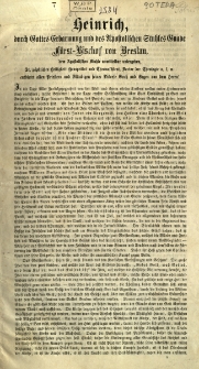 Heinrich, durch Gottes Erbarmung und des Apostolischen Stuhles Gnade... [Podpis:] Heinrich
