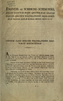 Emanuel de Schimoni-Schimonsky... Universo Clero Diocesis wratislaviensis salutem et Benedictionem!