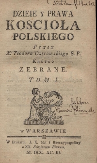 Dzieie y prawa Koscioła Polskiego T.I