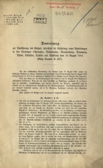 Anweisung zur Ausf&uuml;hrung des Gesetzes, betreffend die Gr&uuml;ndung neuer Ansiedlungen in den Provinzen...