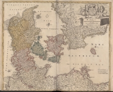Regni Daniae In Qua Sunt Ducatus Holsatia Et Slesvicum Insulae,Danicae Provinciae Iutia Scania Blekingia. Nova Tabula Edita A Io. Baptista Homanno Noribergae Et Aucta Secundum Geographiam Novissimam Iohan H&uuml;bneri E.U.L.