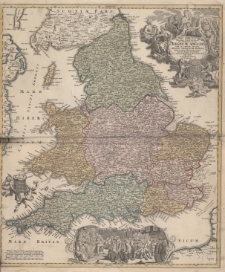 Magne Britanniae Pars Heridionalis in qua Regnum Angliae Tam In Septem Antiqua Anglo-Sax0num Regna quam in omnes Hodiernas Regiones accurate divisum hic ostenditur quam tabula ab Archetypo Vischeriano desumptam exhibet Ioh.Bapt.Homannus.