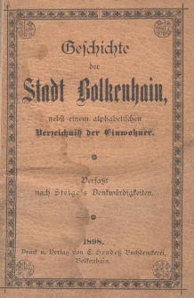 Geschichte der Stadt Bolkenhain, nebst einem alphabetischen Verzeichniss der Einwohner
