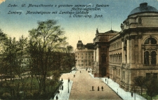 Lwów : ulica Marszałkowska z gmachem sejmowym i Bankiem Austro-węgierskim