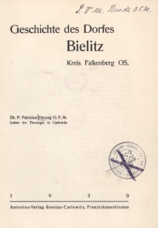 Geschichte des Dorfes Bielitz : Kreis Falkenberg OS