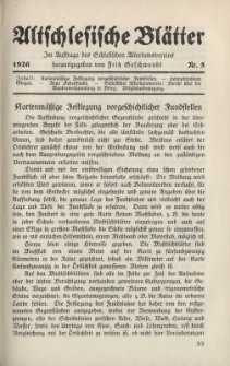 Altschlesische Bl&auml;tter 1926 : Jg.1, Nr 5