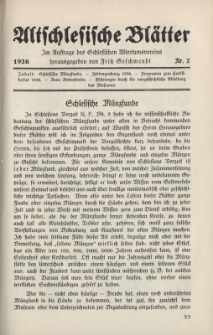 Altschlesische Bl&auml;tter 1926 : Jg.1, Nr 7