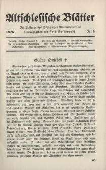 Altschlesische Bl&auml;tter 1926 : Jg.1, Nr 8