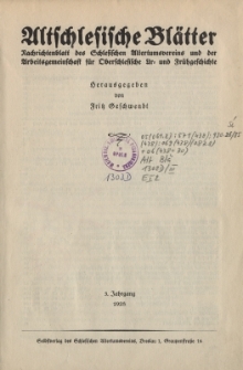 Altschlesische Bl&auml;tter 1928 : Jg.3, Inhalt