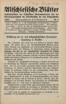 Altschlesische Bl&auml;tter 1928 : Jg.3, Nr 1