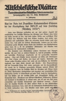 Altschlesische Bl&auml;tter 1934 : Jg.9, Nr 6
