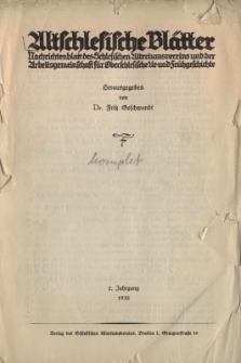Altschlesische Bl&auml;tter 1932 : Jg.7, Inhaltsverzeichnis
