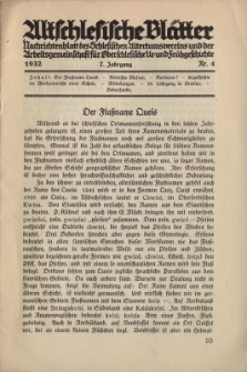 Altschlesische Bl&auml;tter 1932 : Jg.7, Nr 4