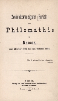 Ber.22 : vom Oktober 1882 bis zum Oktober 1884