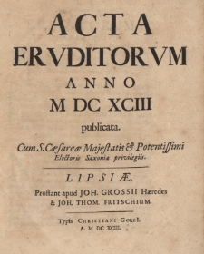 Acta Eruditorum Anno M DC XCIII publicata