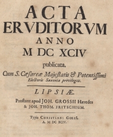Acta Eruditorum Anno M DC XCIV publicata