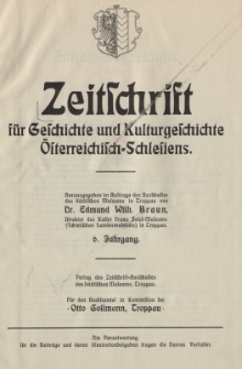 Zeitschrift f&uuml;r Geschichte und Kulturgeschichte &Ouml;sterreichisch-Schlesiens, Jg.6, Inhalt