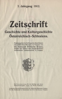 Zeitschrift f&uuml;r Geschichte und Kulturgeschichte &Ouml;sterreichisch-Schlesiens, Jg.7, Inhalt