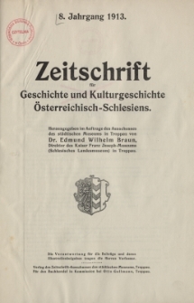 Zeitschrift f&uuml;r Geschichte und Kulturgeschichte &Ouml;sterreichisch-Schlesiens, Jg.8, Inhalt