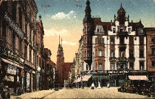 Opole : fragment rynku i ulica Koraszewskiego z widokiem na katedrę