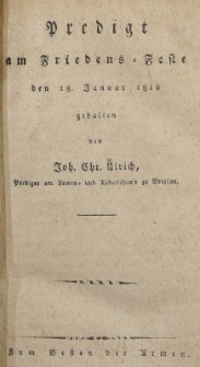 Predigt am Triedens-Teste den 18. Januar 1816