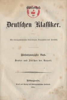 Bibliothek der Deutschen Klassiker : mit literargeschichtlichen Einleitungen, Biographien und Portr&auml;ts. Bd.25. Denker und Forscher Neuzeit