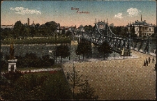 Most Odrzański i pomnik Wilhelma I, po prawej stronie willa Molla, właściciela garbarni