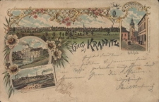 Krapkowice : panorama, kości&oacute;ł katolicki, młyn zamkowy oraz młyn Schmula